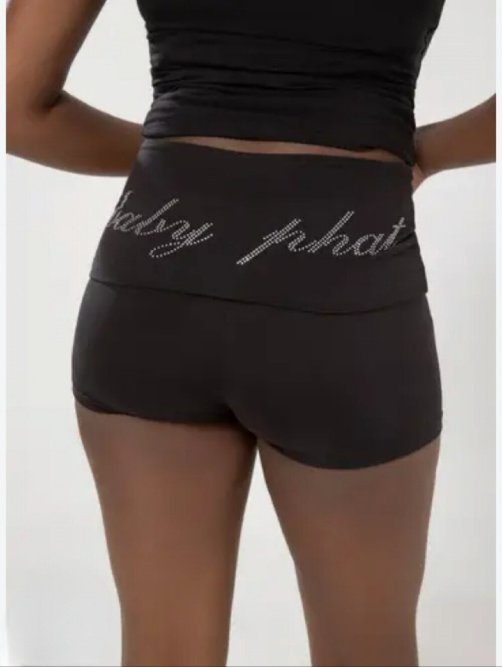 Baby Phat High Waist Bling Logo Foldover Yoga Shorts Size Sm